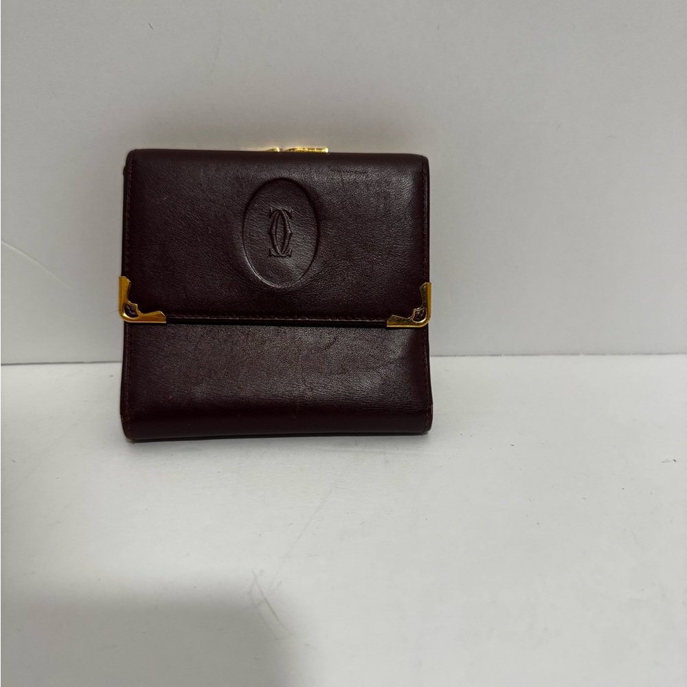 Cartier Maroon Leather Wallet with Gold Accents